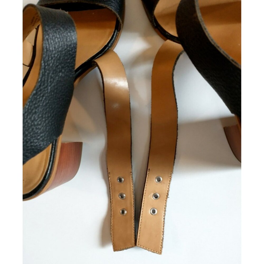 Franco Sarto Helga Heeled Black Leather Open Toe Block Heel Sandals 8M - Picture 6 of 11